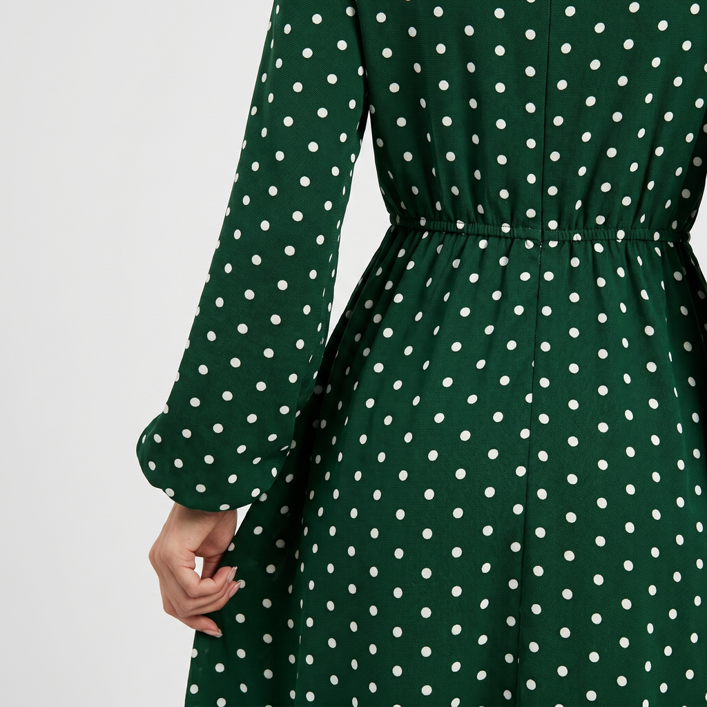 Women's Polka Dot Midi Dress with Shirred Waist