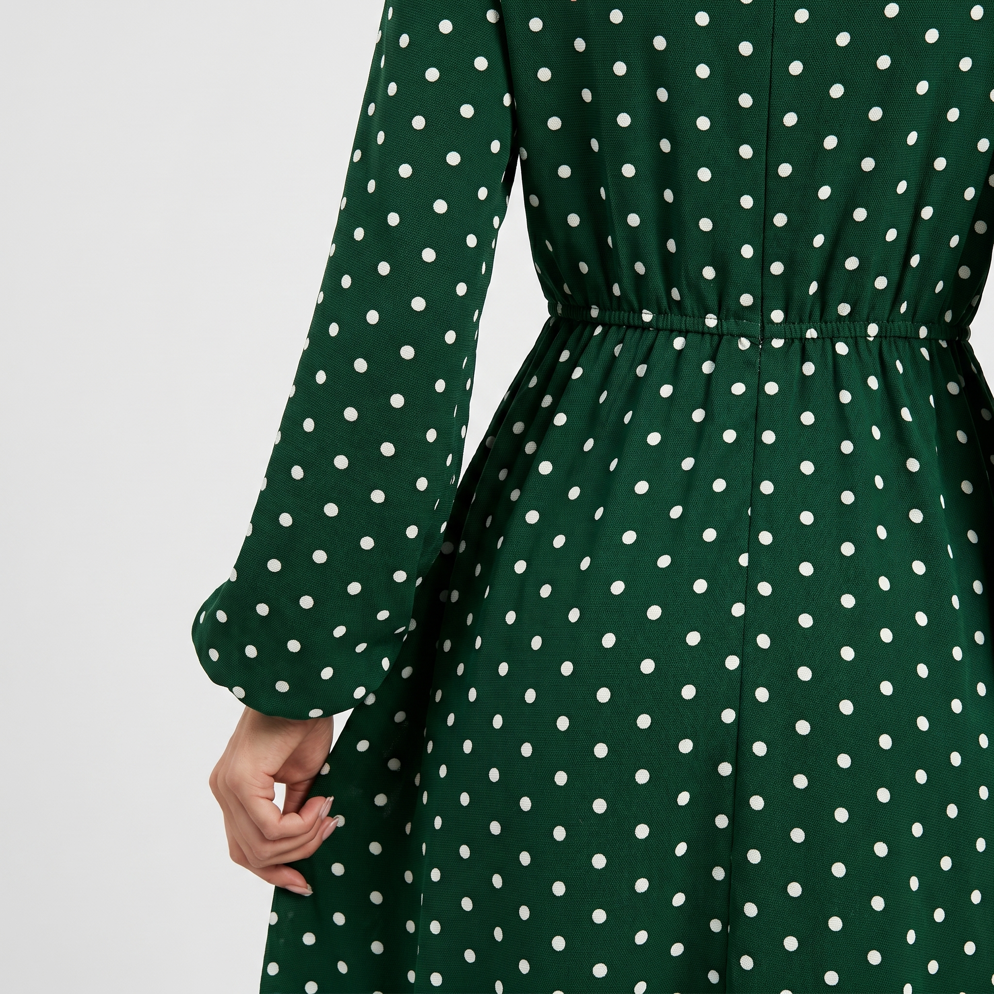 Women's Polka Dot Midi Dress with Shirred Waist