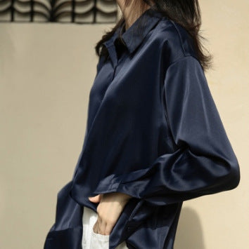 Women's Silk Button-Closure Blouse with Fluid Fit