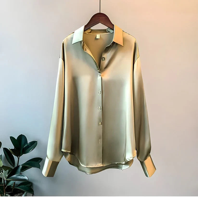 Women's Silk Button-Closure Blouse with Fluid Fit