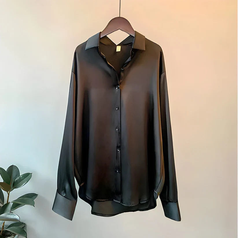 Women's Silk Button-Closure Blouse with Fluid Fit