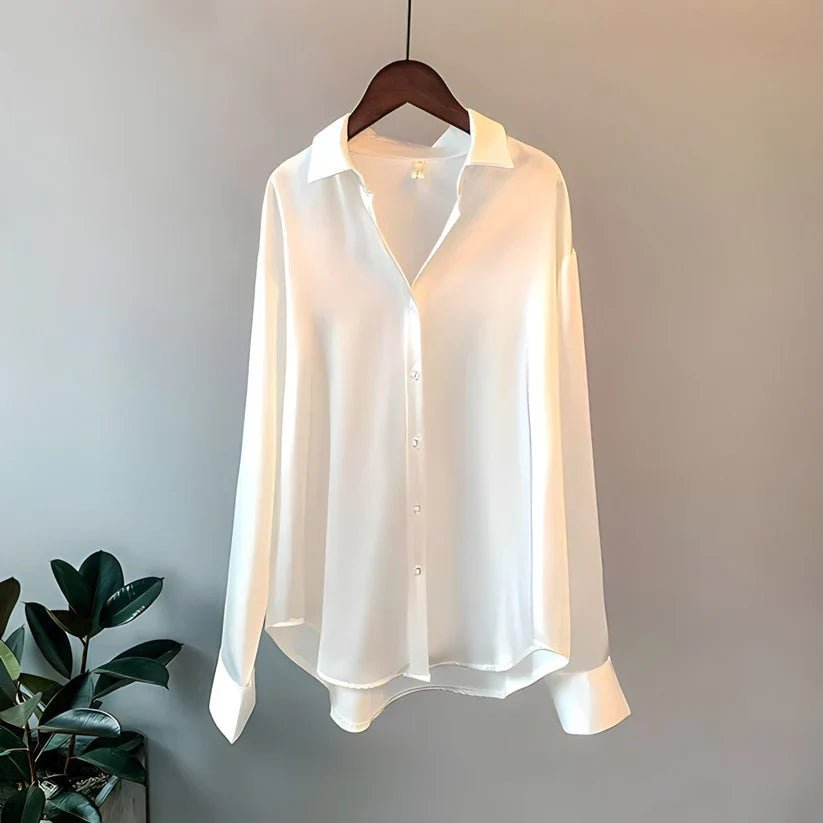 Women's Silk Button-Closure Blouse with Fluid Fit