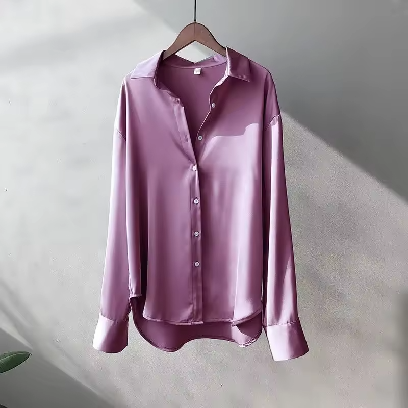Women's Silk Button-Closure Blouse with Fluid Fit