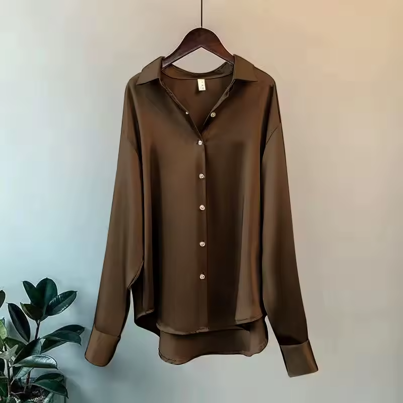 Women's Silk Button-Closure Blouse with Fluid Fit