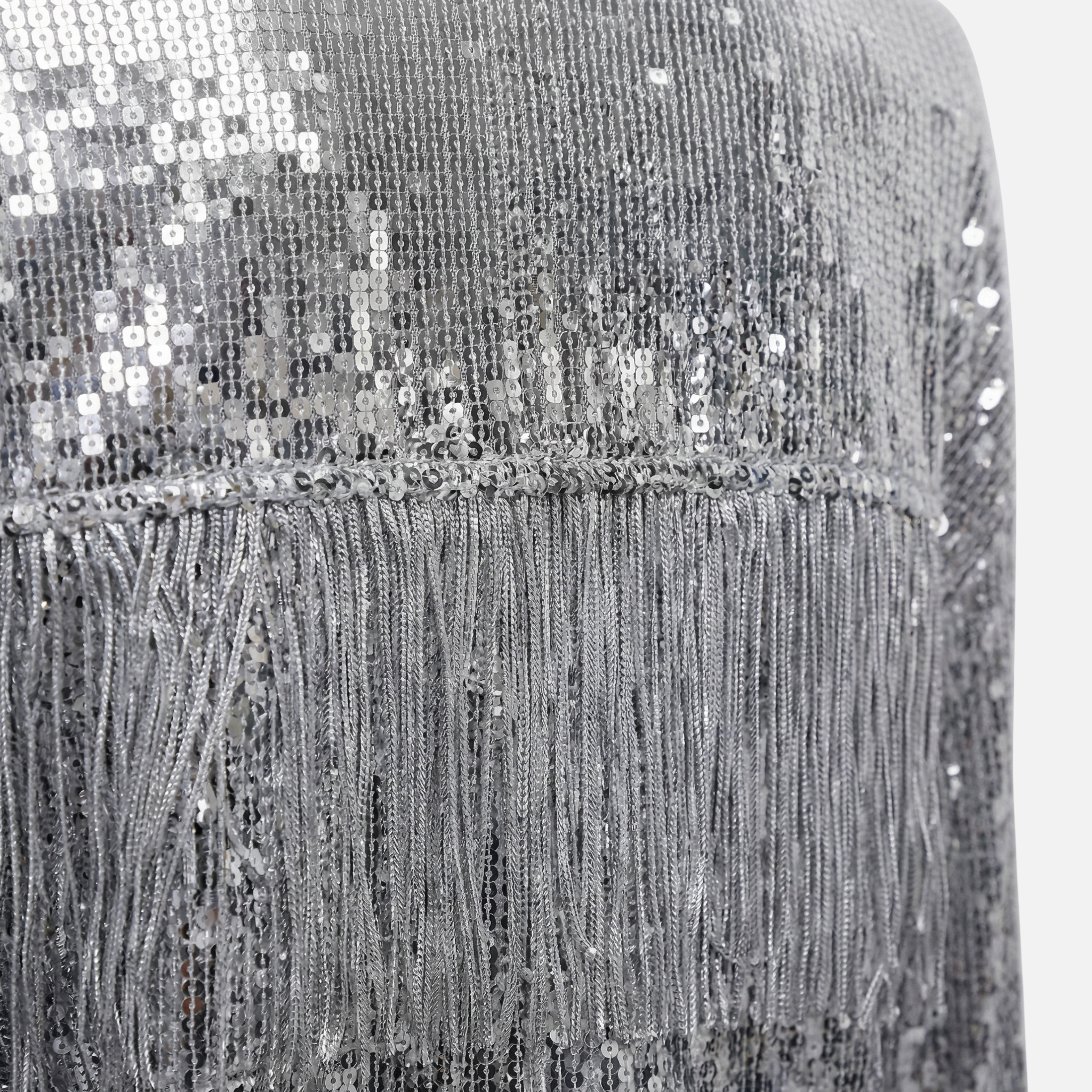 Women's Silver Cropped Sequin Jacket with Fringe Detail