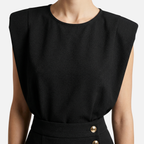 Women's Sleeveless Structured Midi Dress with Side Button Detail