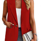 Women's Tailored Sleeveless Blazer with Notched Lapels