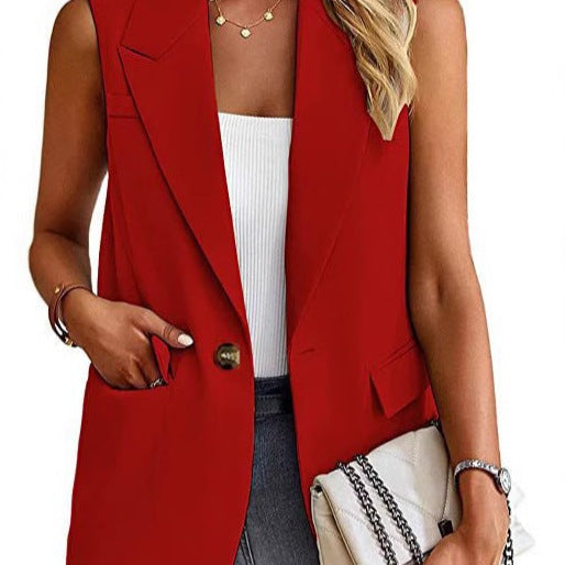 Women's Tailored Sleeveless Blazer with Notched Lapels