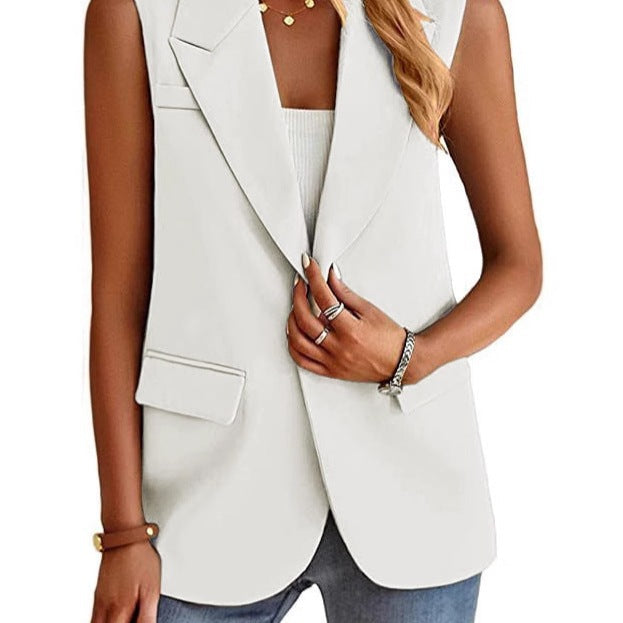 Women's Tailored Sleeveless Blazer with Notched Lapels