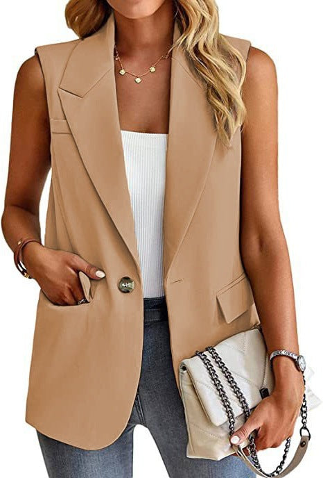 Women's Tailored Sleeveless Blazer with Notched Lapels