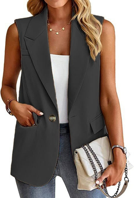 Women's Tailored Sleeveless Blazer with Notched Lapels