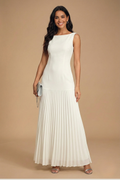 Women's Sleeveless Pleated Maxi Evening Dress with Boat Neckline