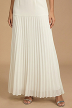 Women's Sleeveless Pleated Maxi Evening Dress with Boat Neckline