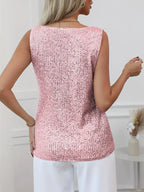 Women's Sleeveless Sequin Top with V-Neck