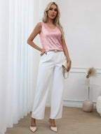 Women's Sleeveless Sequin Top with V-Neck