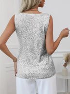 Women's Sleeveless Sequin Top with V-Neck