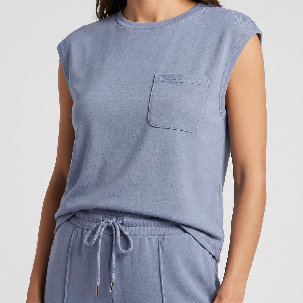 Women's Sleeveless Knit Two-Piece Lounge Set with Drawstring Waist