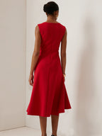 Women's Fit-and-Flare Midi Dress with Bow Waist Detail