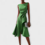 Women's Fit-and-Flare Midi Dress with Bow Waist Detail