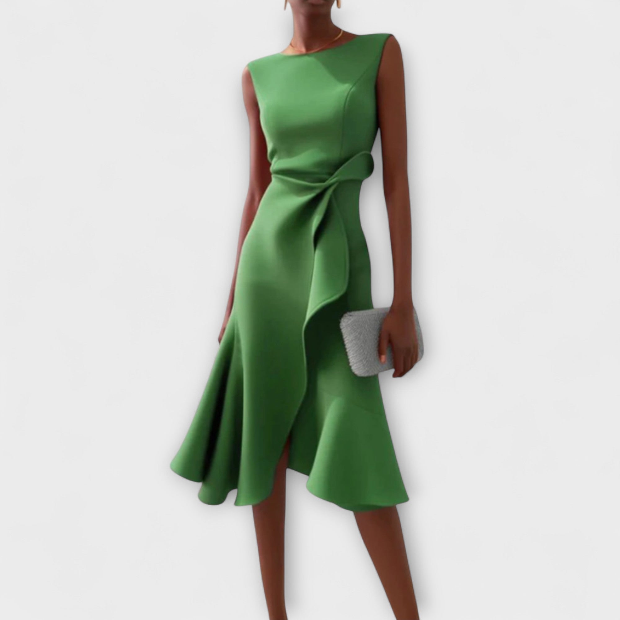 Women's Fit-and-Flare Midi Dress with Bow Waist Detail
