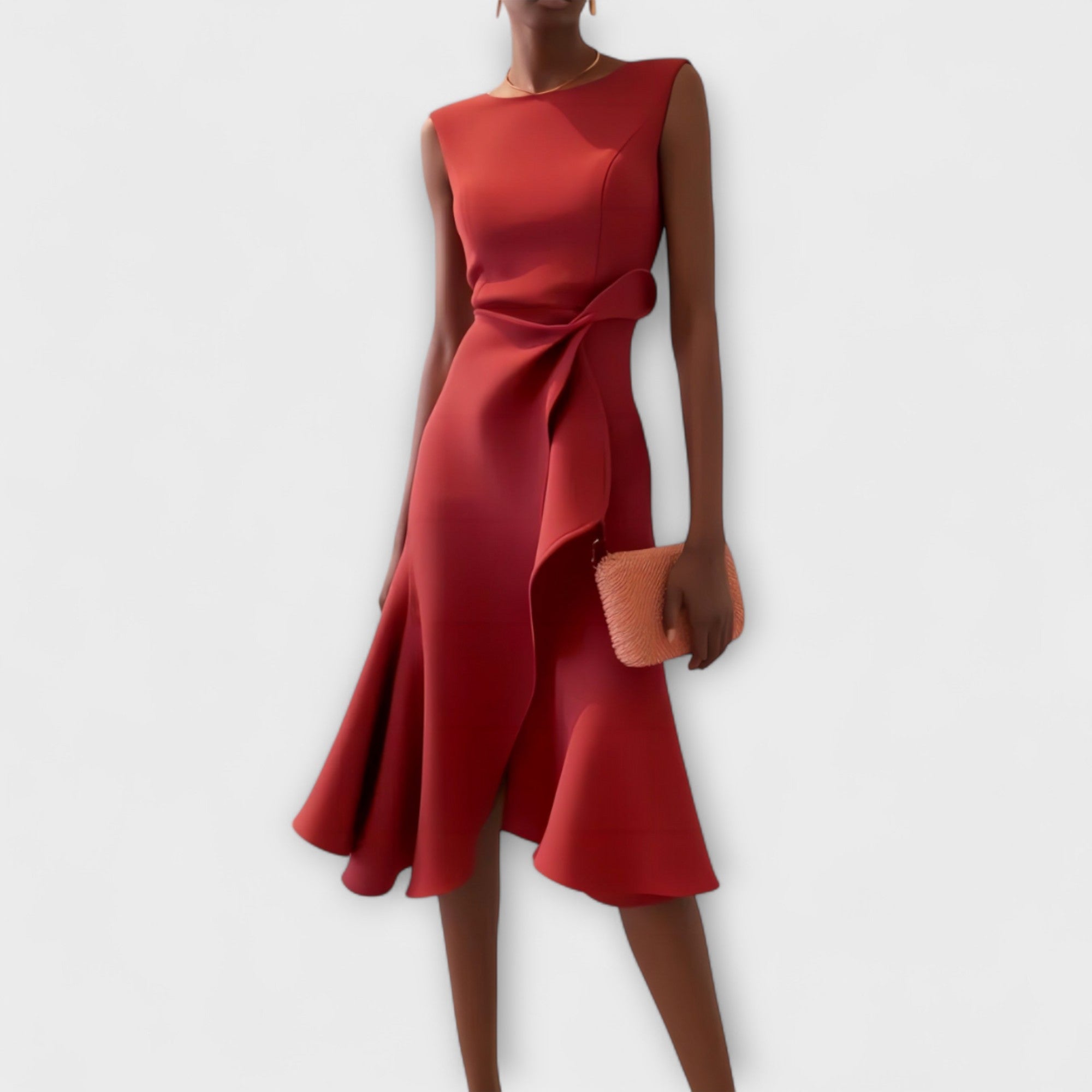 Women's Fit-and-Flare Midi Dress with Bow Waist Detail