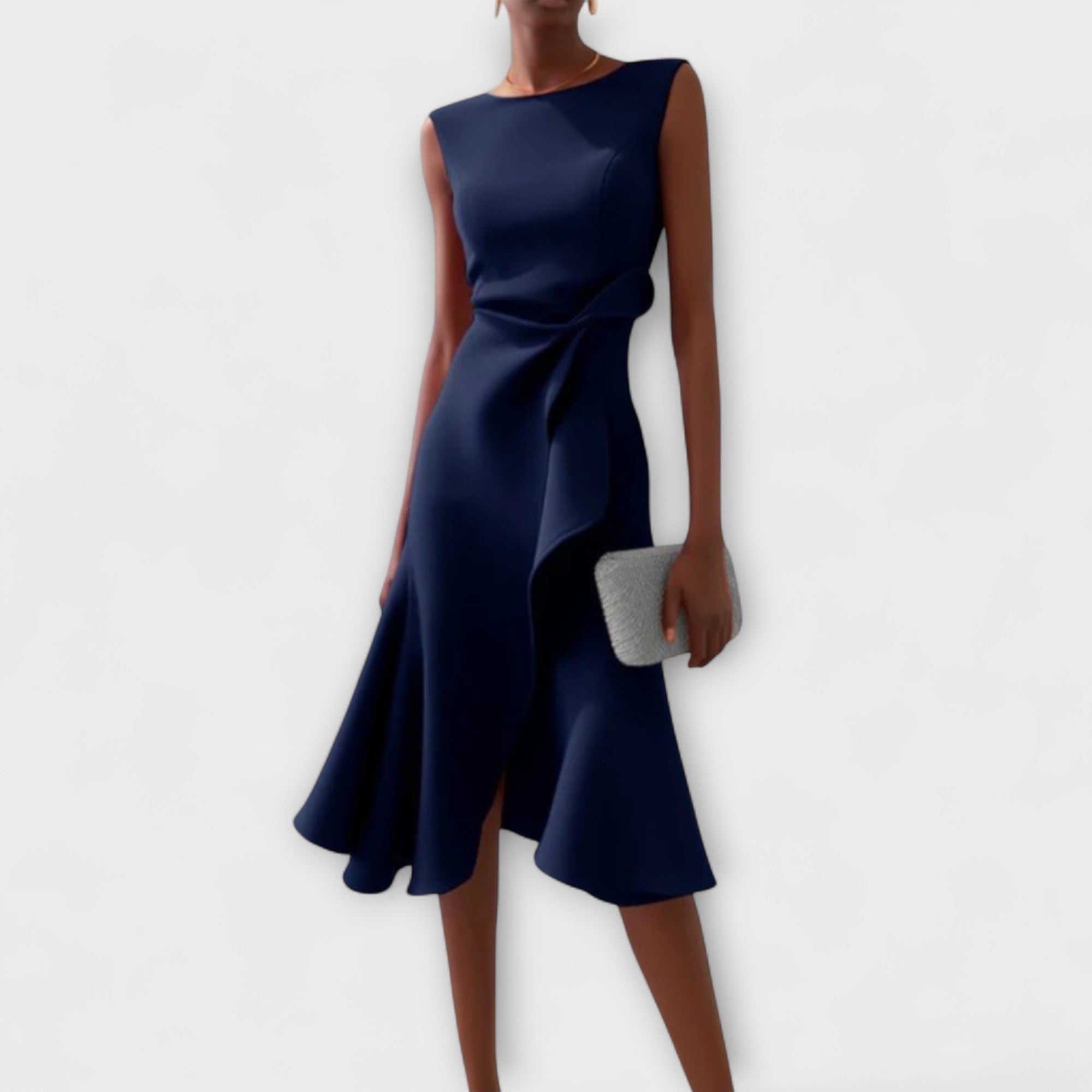 Women's Fit-and-Flare Midi Dress with Bow Waist Detail
