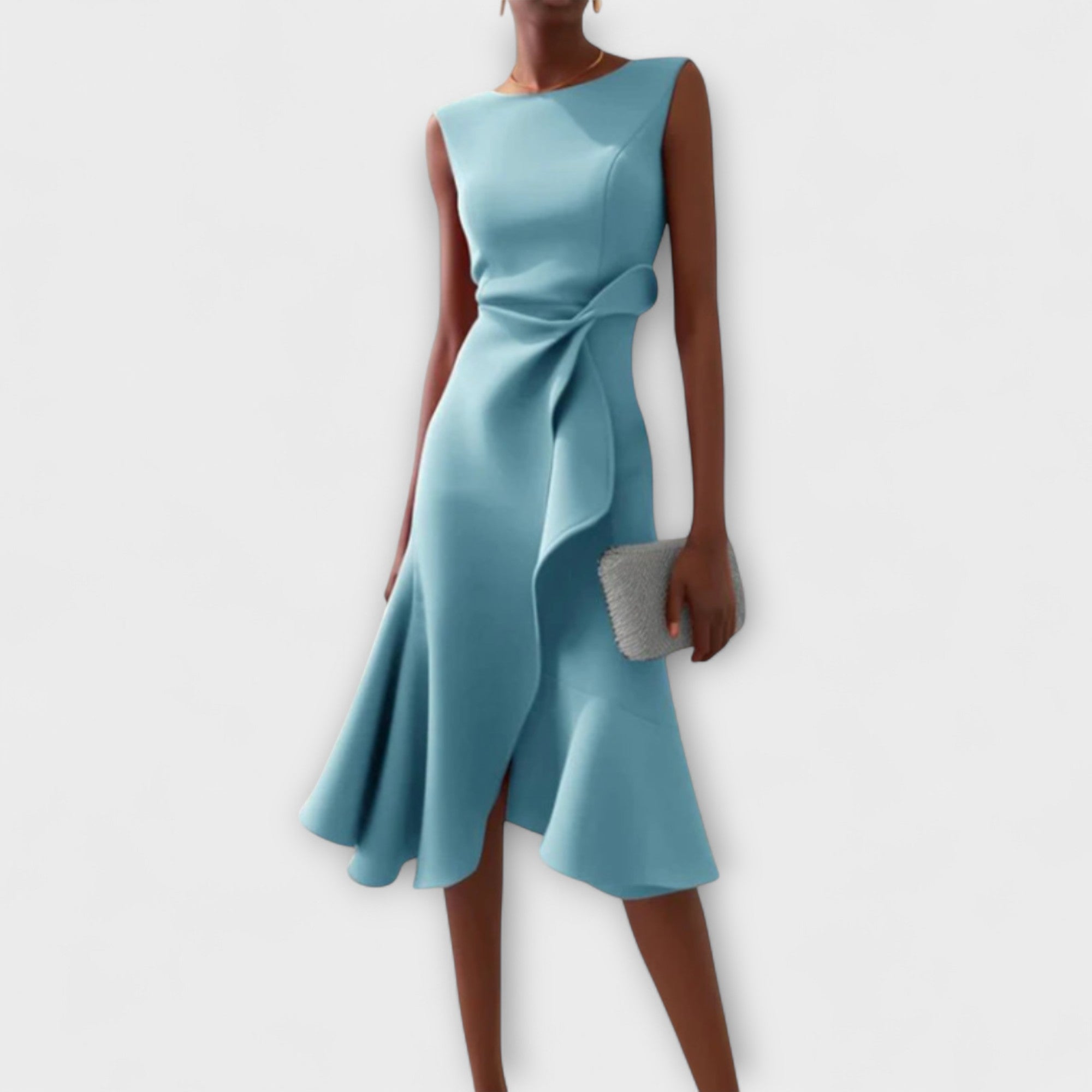Women's Fit-and-Flare Midi Dress with Bow Waist Detail