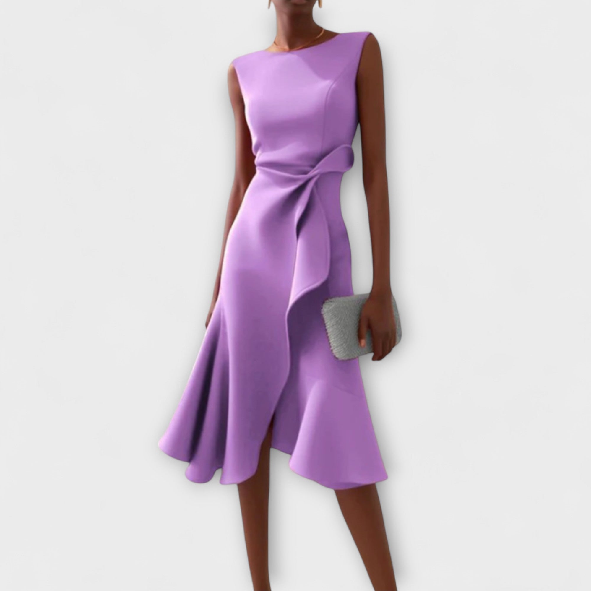 Women's Fit-and-Flare Midi Dress with Bow Waist Detail
