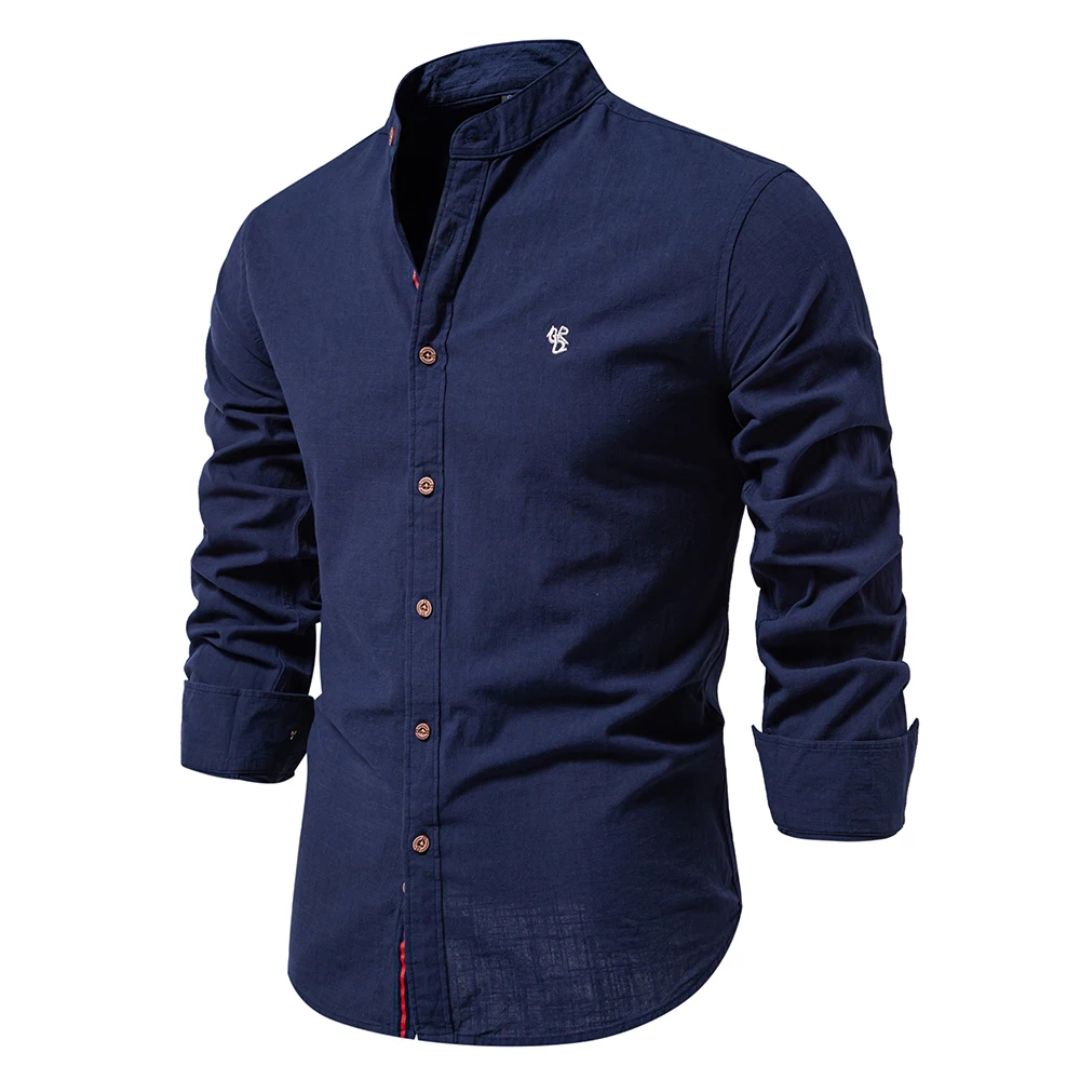 Men's Slim-Fit Cotton Shirt with Grandad Collar