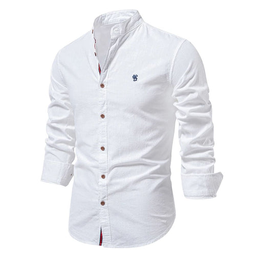 Men's Slim-Fit Cotton Shirt with Grandad Collar