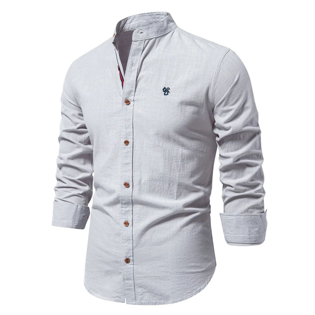 Men's Slim-Fit Cotton Shirt with Grandad Collar