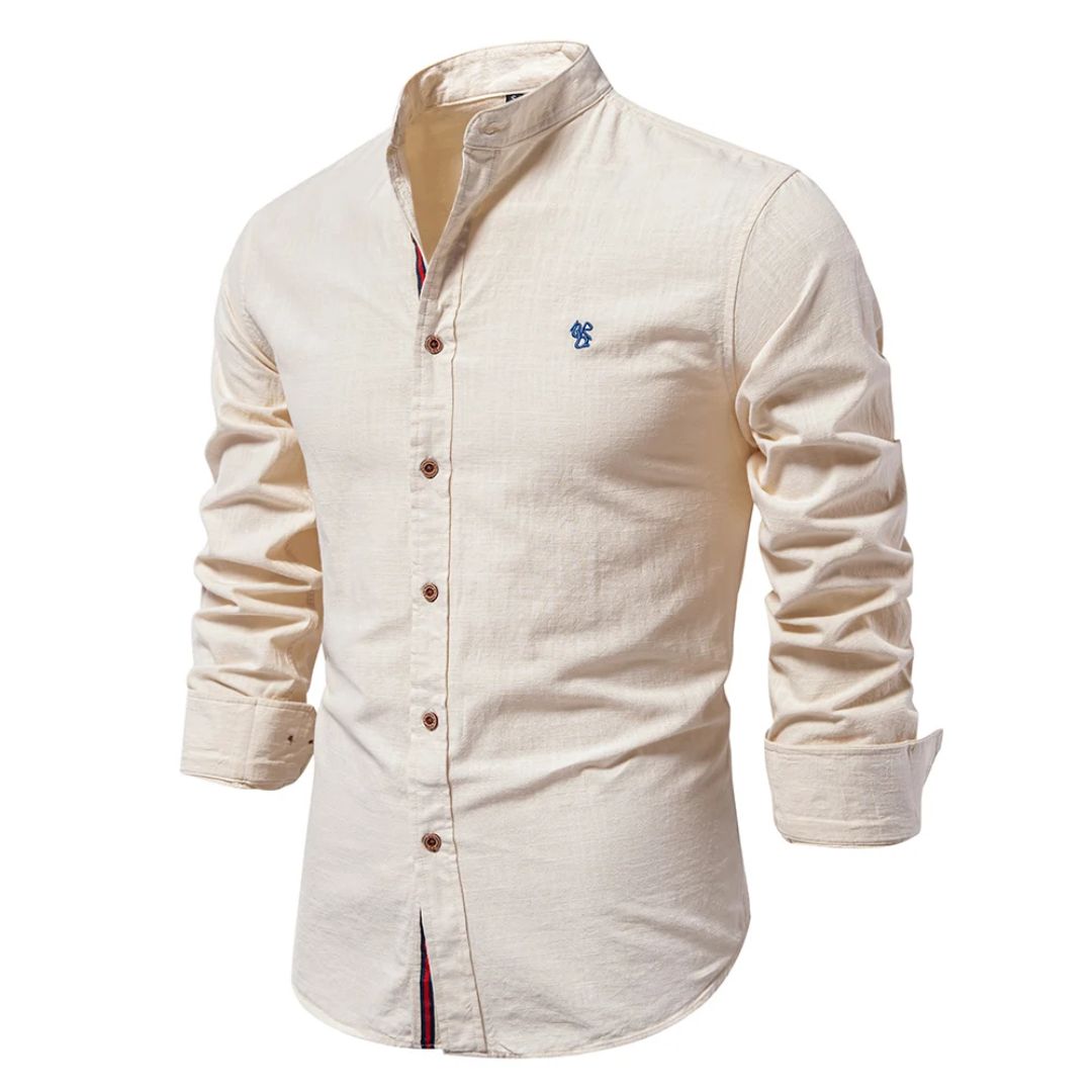 Men's Slim-Fit Cotton Shirt with Grandad Collar