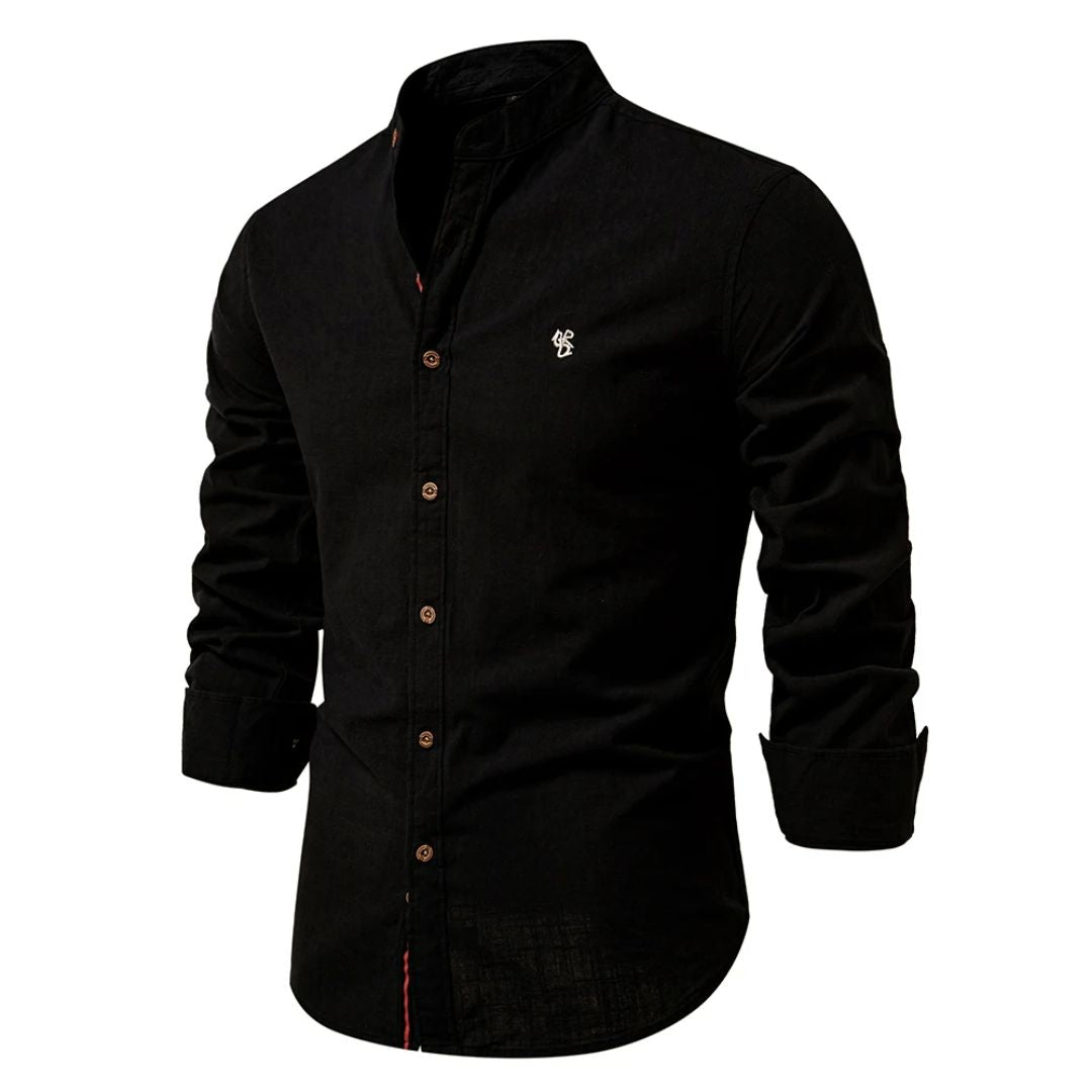 Men's Slim-Fit Cotton Shirt with Grandad Collar