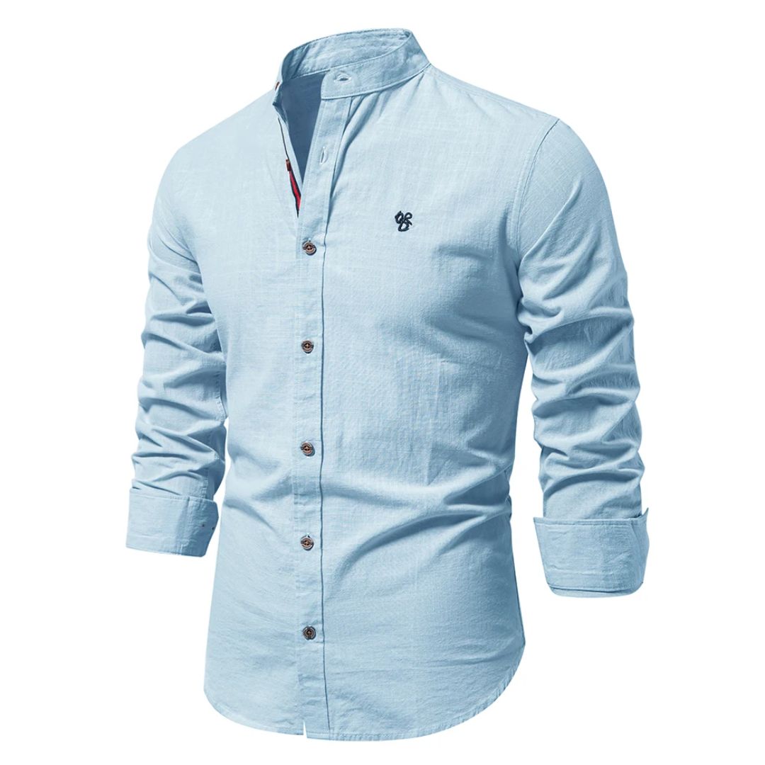 Men's Slim-Fit Cotton Shirt with Grandad Collar