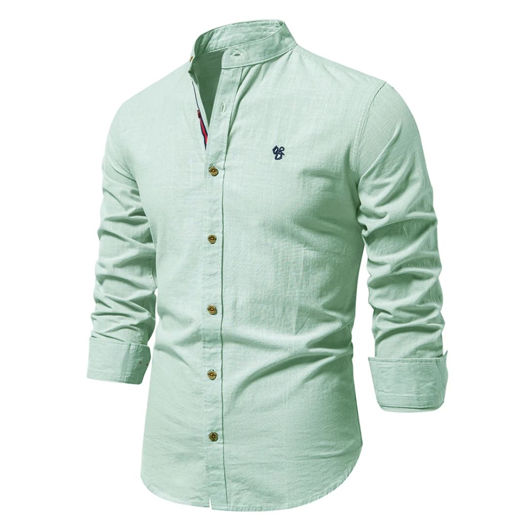 Men's Slim-Fit Cotton Shirt with Grandad Collar