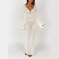 Women's Slim-Fit Open-Knit Maxi Beach Cover-Up Dress with Deep V-Neck