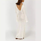 Women's Slim-Fit Open-Knit Maxi Beach Cover-Up Dress with Deep V-Neck