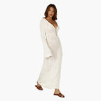 Women's Slim-Fit Open-Knit Maxi Beach Cover-Up Dress with Deep V-Neck