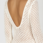 Women's Slim-Fit Open-Knit Maxi Beach Cover-Up Dress with Deep V-Neck