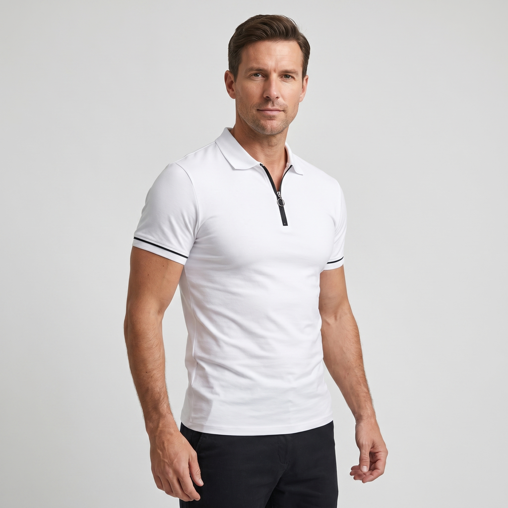 Men's Slim Fit Knit Polo with Quarter-Zip