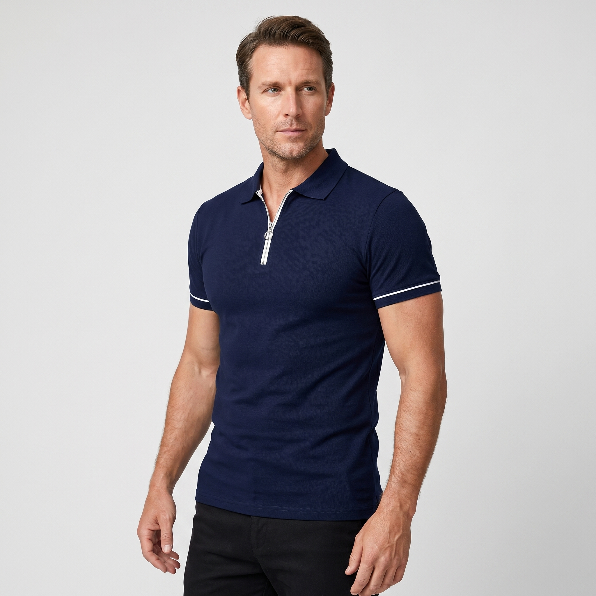 Men's Slim Fit Knit Polo with Quarter-Zip