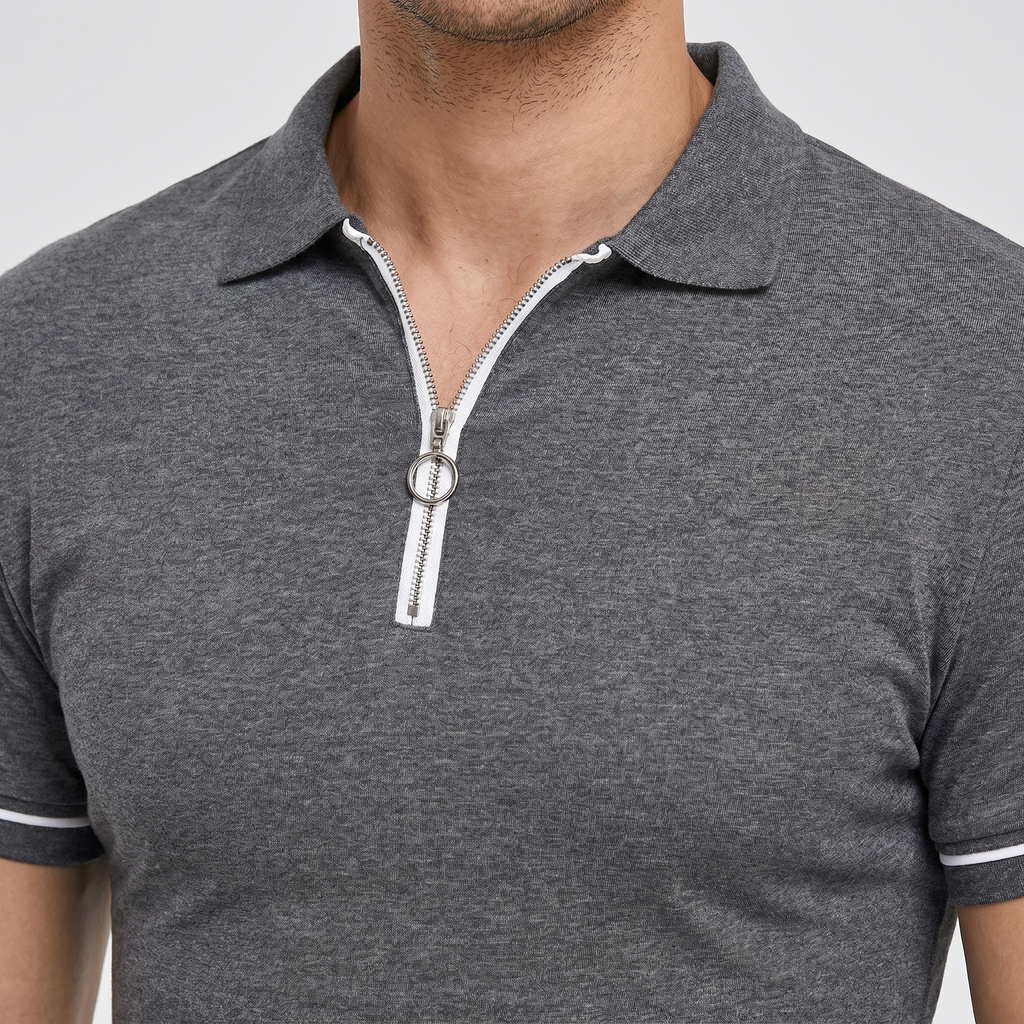 Men's Slim Fit Knit Polo with Quarter-Zip