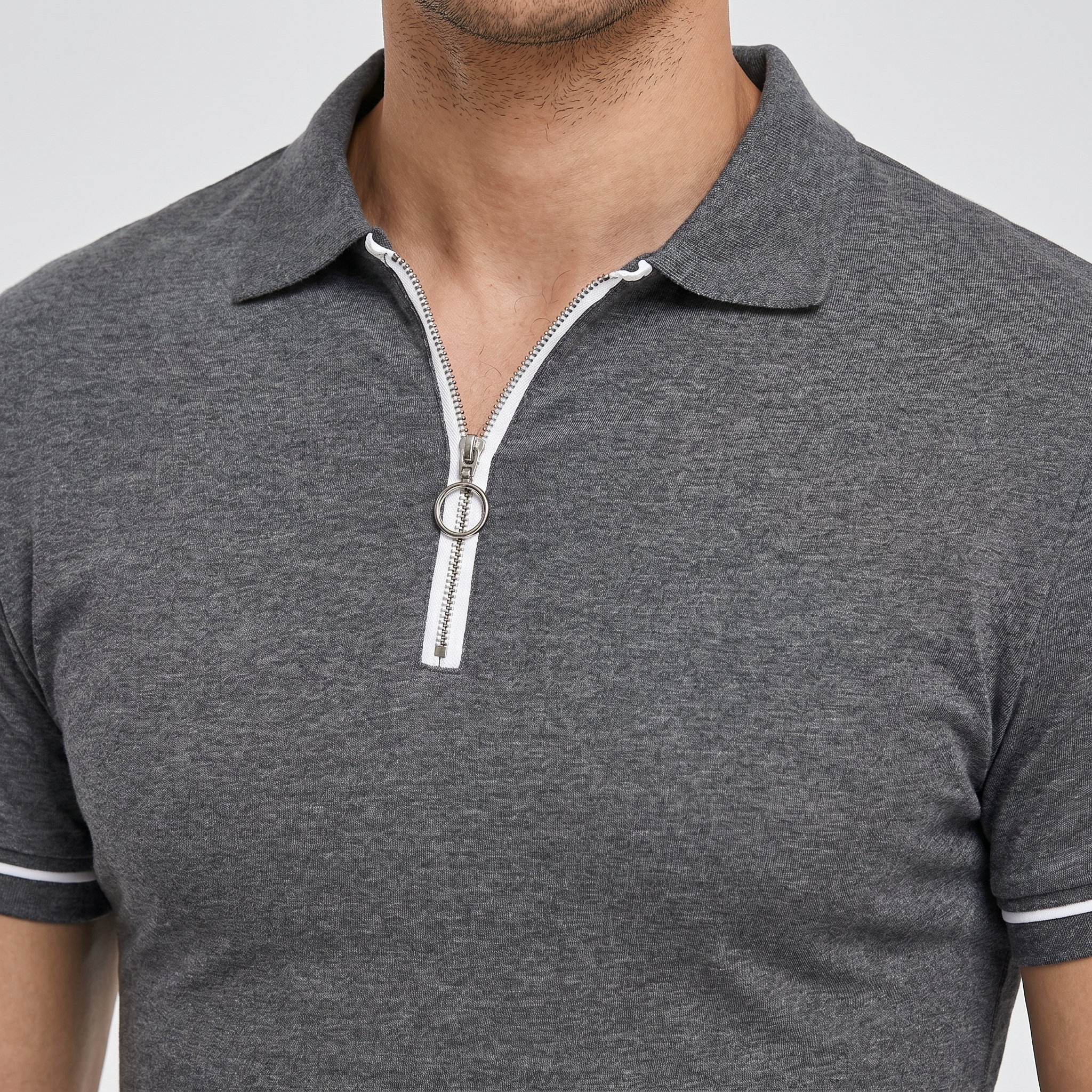 Men's Slim Fit Knit Polo with Quarter-Zip