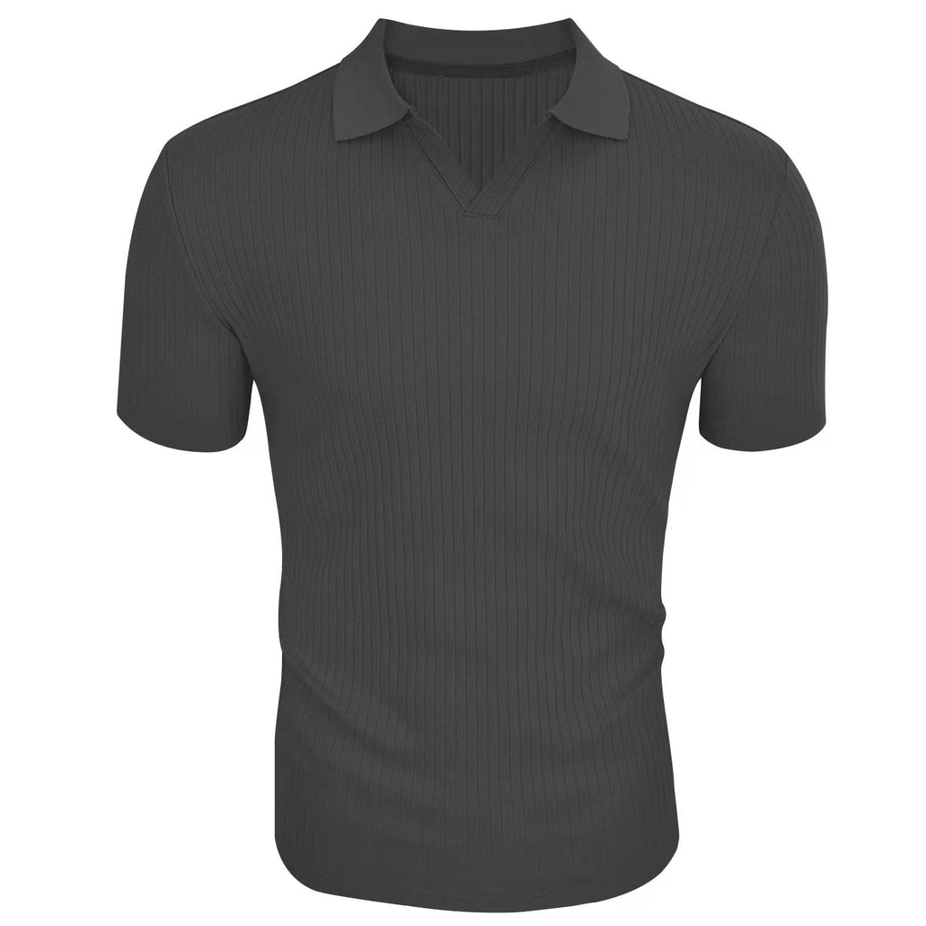 Men's Slim-Fit Ribbed Polo Shirt with V-Neck