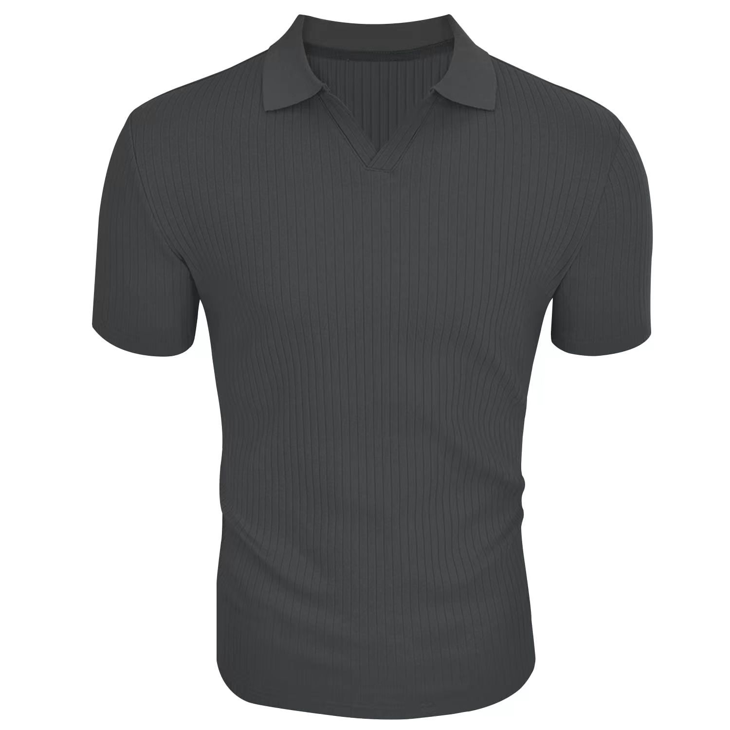Men's Slim-Fit Ribbed Polo Shirt with V-Neck