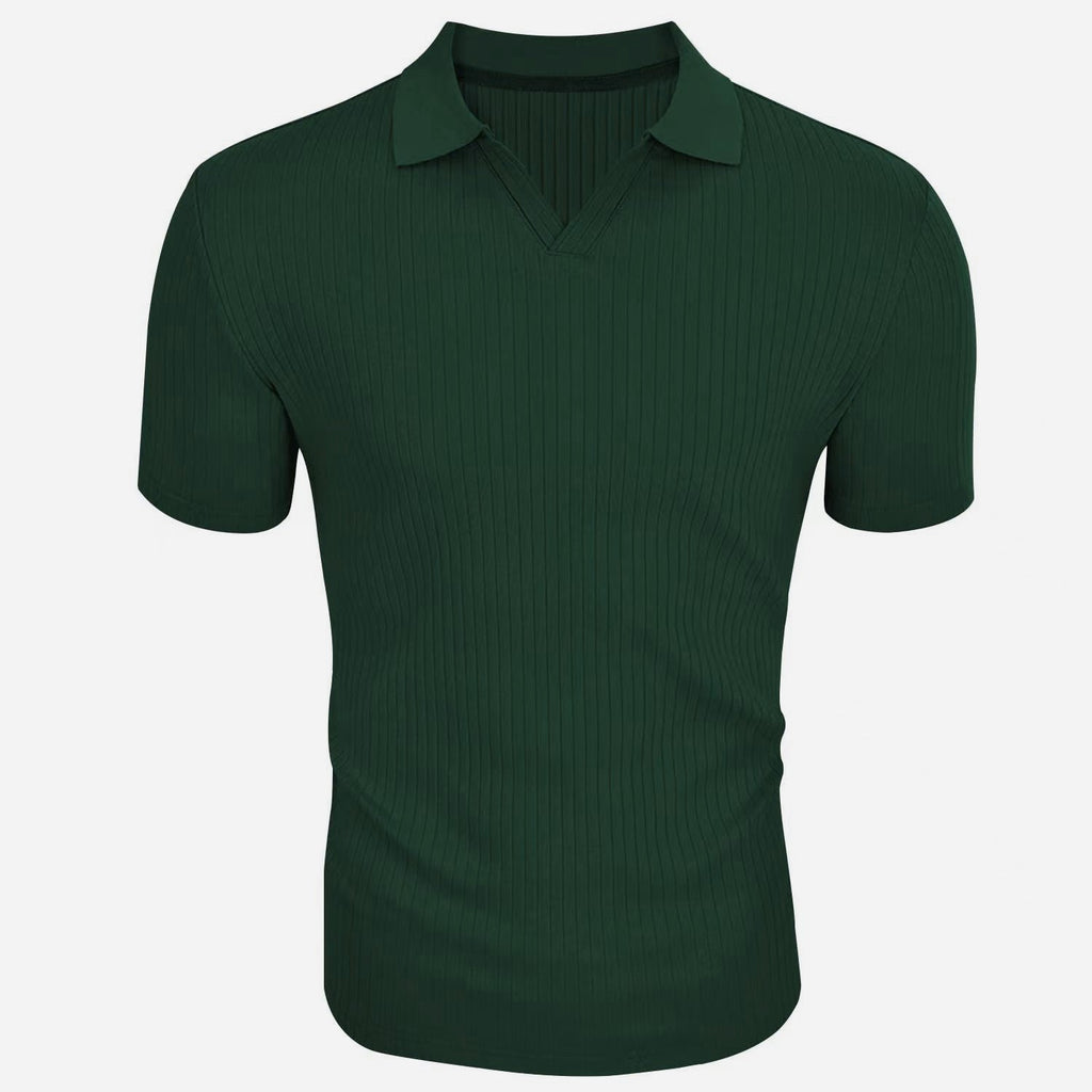 Men's Slim-Fit Ribbed Polo Shirt with V-Neck