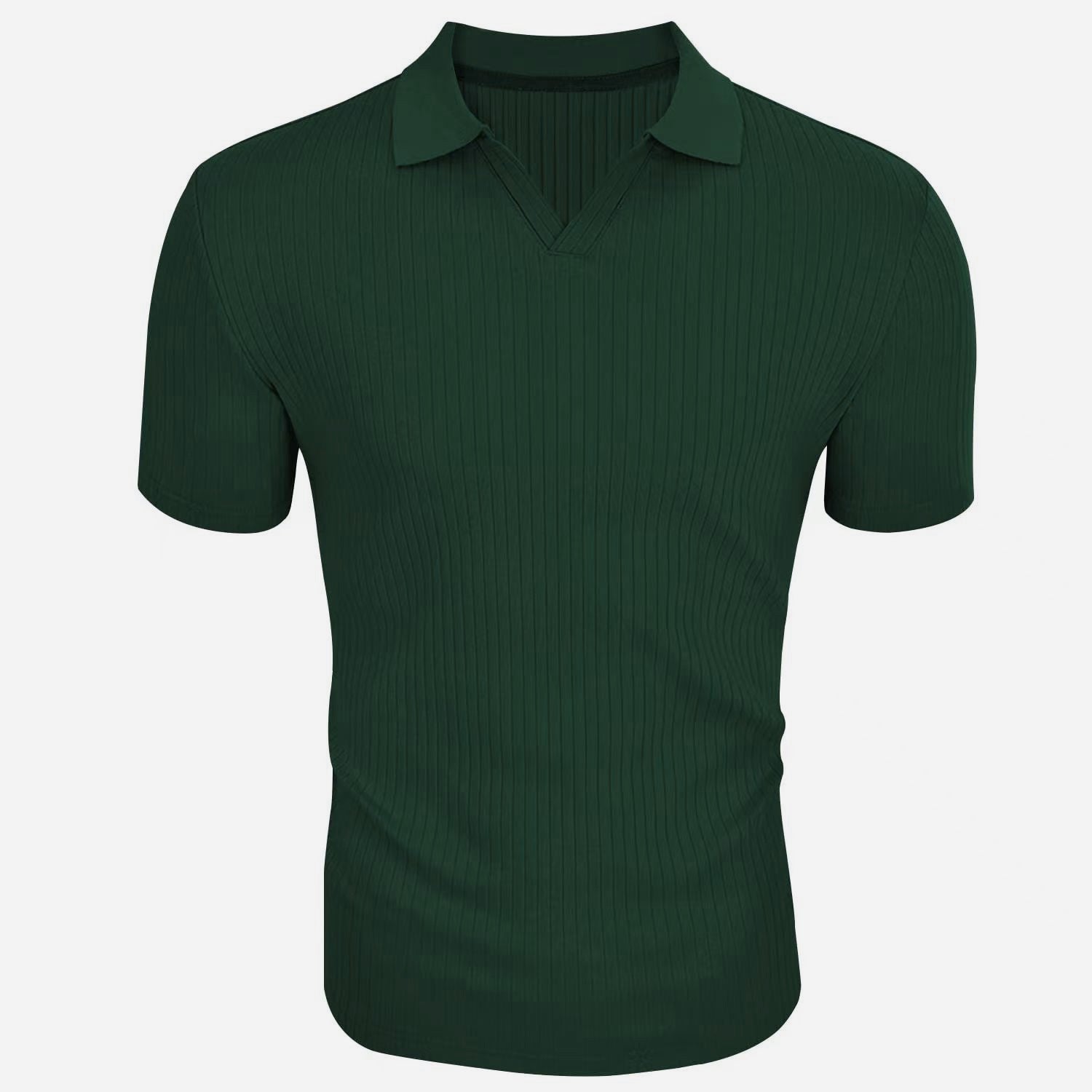 Men's Slim-Fit Ribbed Polo Shirt with V-Neck