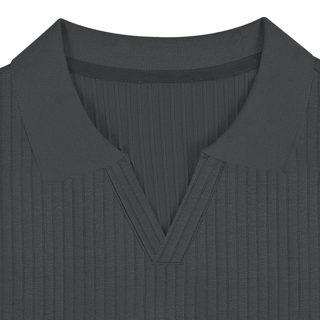 Men's Slim-Fit Ribbed Polo Shirt with V-Neck