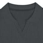 Men's Slim-Fit Ribbed Polo Shirt with V-Neck