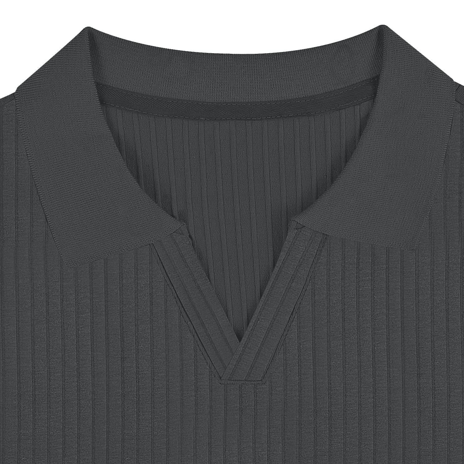 Men's Slim-Fit Ribbed Polo Shirt with V-Neck